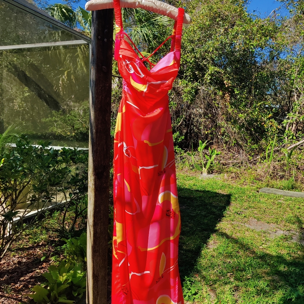 Vibrant Backless Dress - Pink and Red Floral - Picture 14 of 16